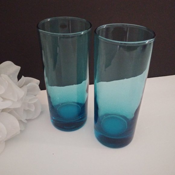 Mid Century Modern Highball Glasses Peacock Blue - Picture 3 of 7